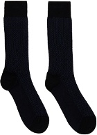Ferragamo Black & Navy Medium Gancini Socks