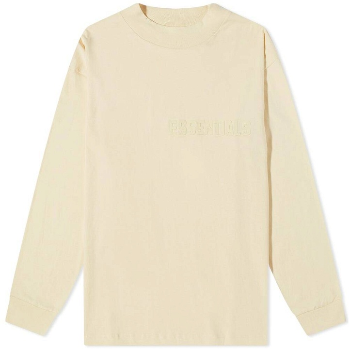 Photo: Fear of God ESSENTIALS Logo Long Sleeve T-Shirt in Egg Shell