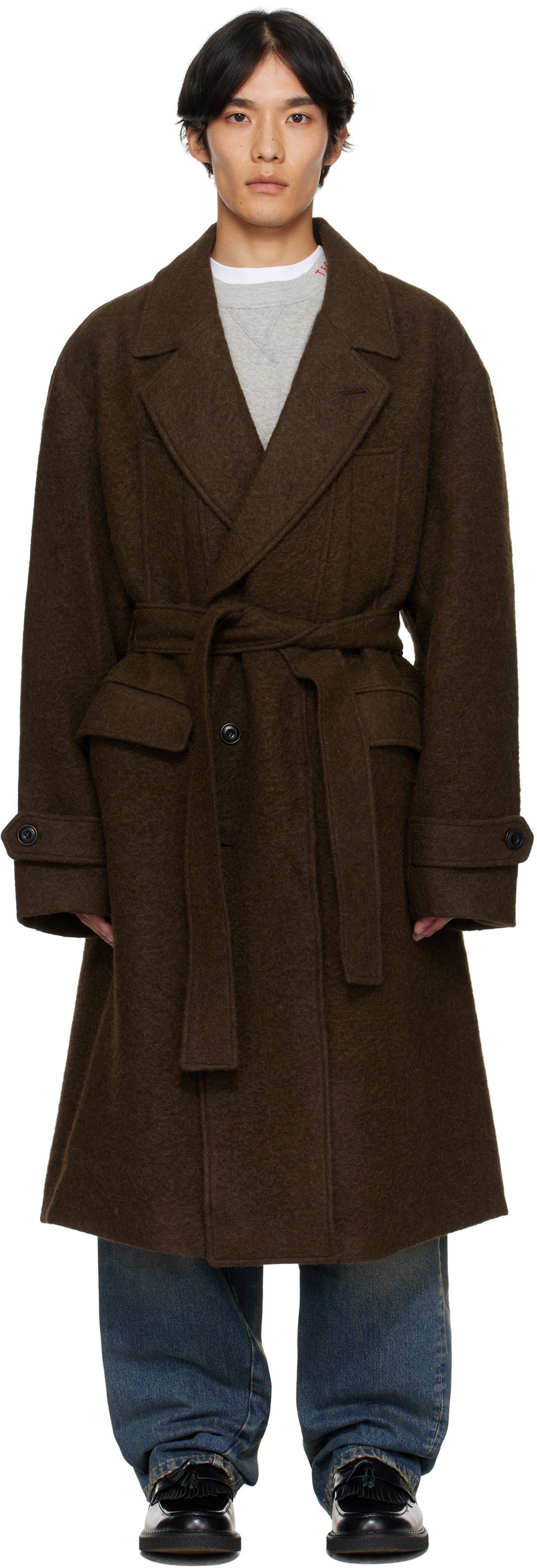 Andersson Bell Brown Mattia Shaggy Wool Robe Coat