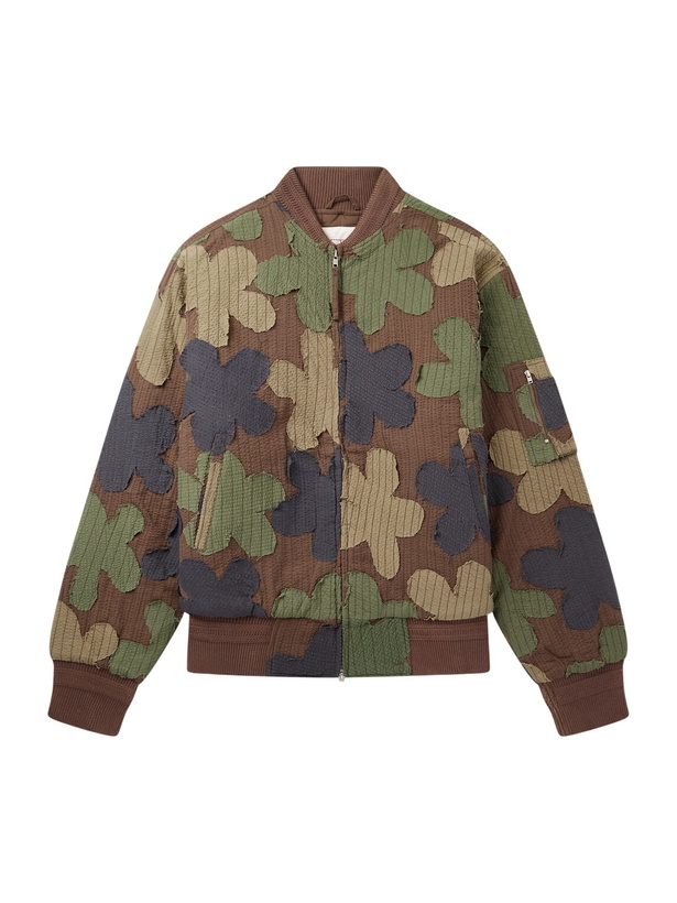 Photo: Kardo - Max Embroidered Appliquéd Cotton-Seersucker Bomber Jacket - Green