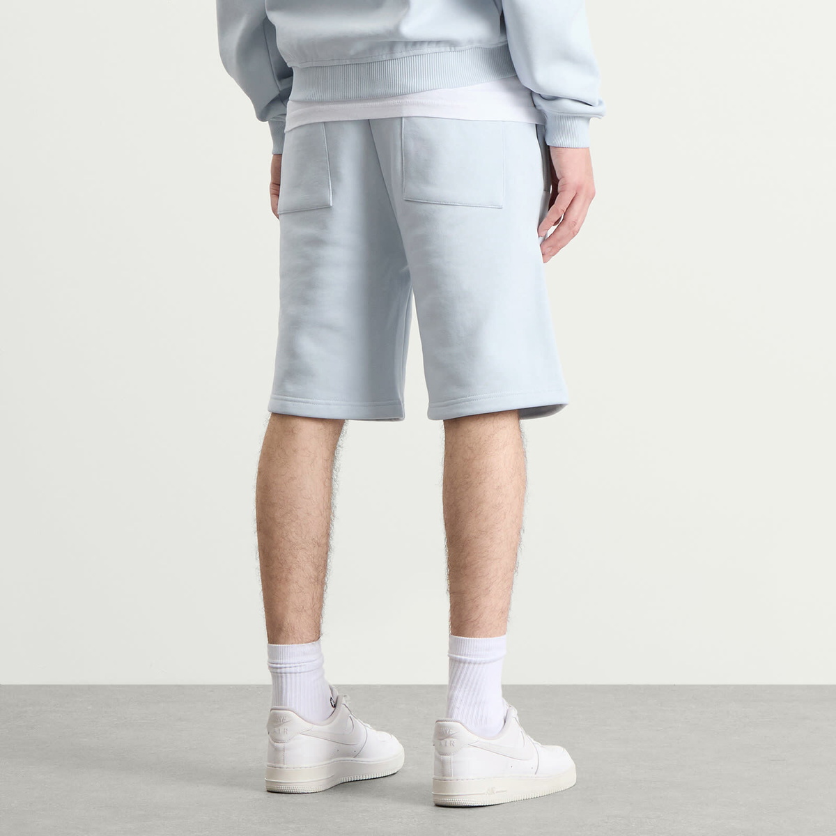 ANNIE HOOD Men's College Sweat Shorts in Baby Blue/White