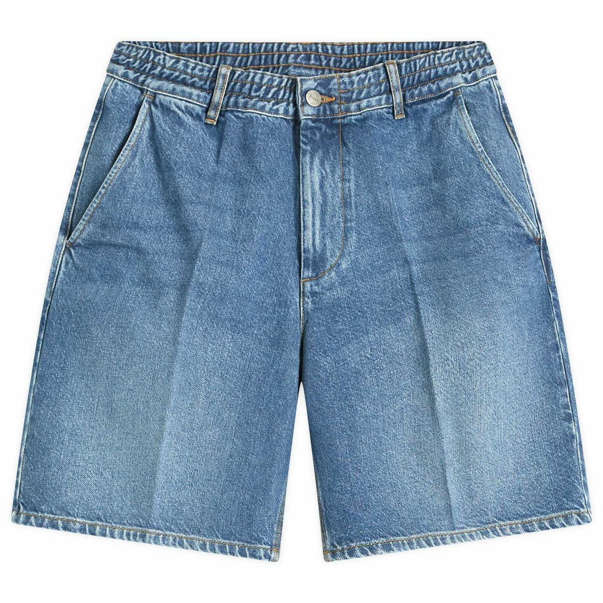 Foret Men's Clay Creased Denim Shorts in Vintage Blue