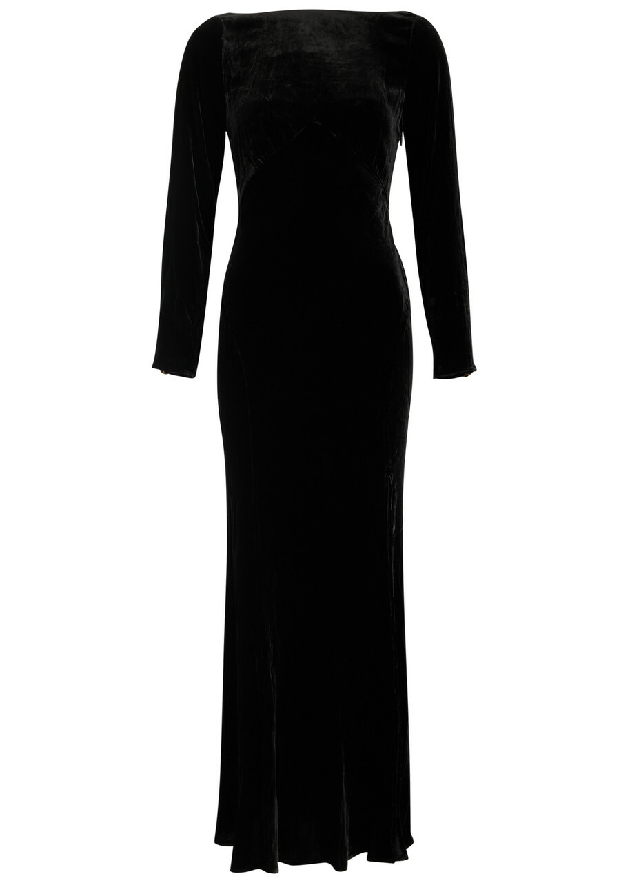 Rixo Devina Open-back Velvet Maxi Dress Black Rixo