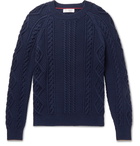 Brunello Cucinelli - Contrast-Tipped Cable-Knit Cotton-Blend Sweater - Blue