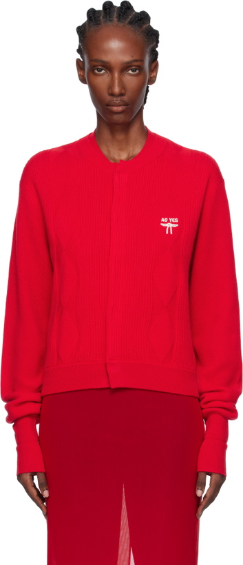Photo: AO Yes Red Double Collar Logo Embroidery Cardigan
