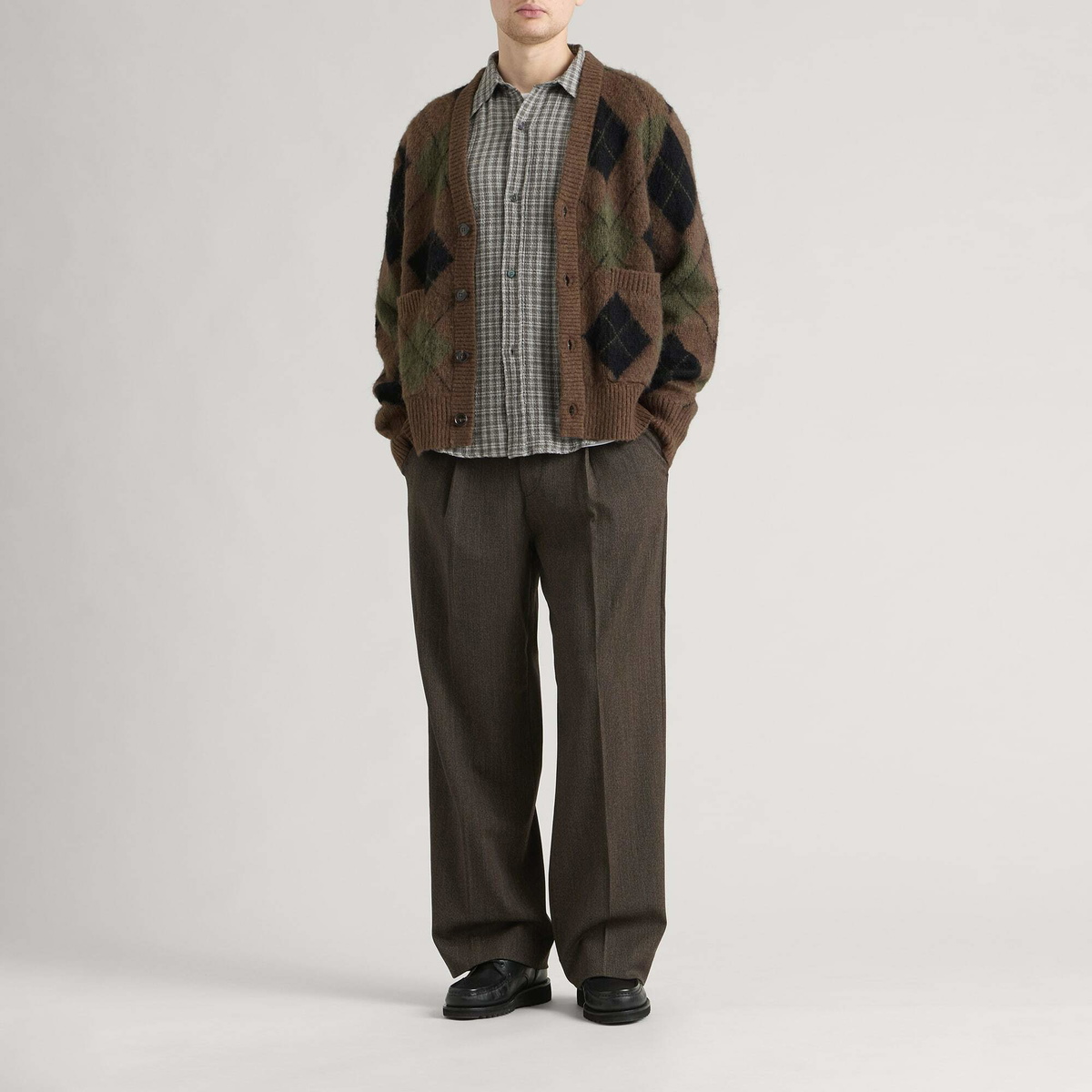 Corridor Men's Argyle Cardigan in Brown