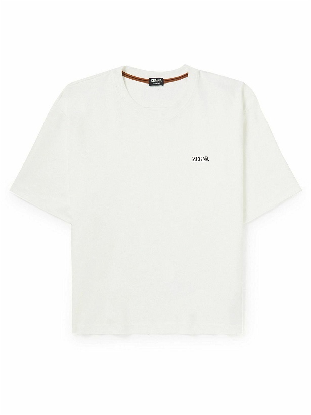 Photo: Zegna - Oversized Logo-Flocked Cotton-Jersey T-Shirt - White