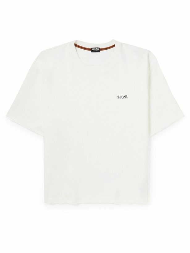 Photo: Zegna - Oversized Logo-Flocked Cotton-Jersey T-Shirt - White