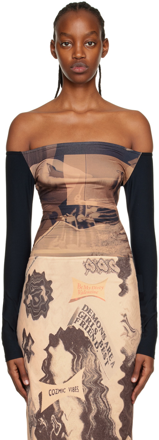ELLISS Black & Beige Hairpin Bodysuit