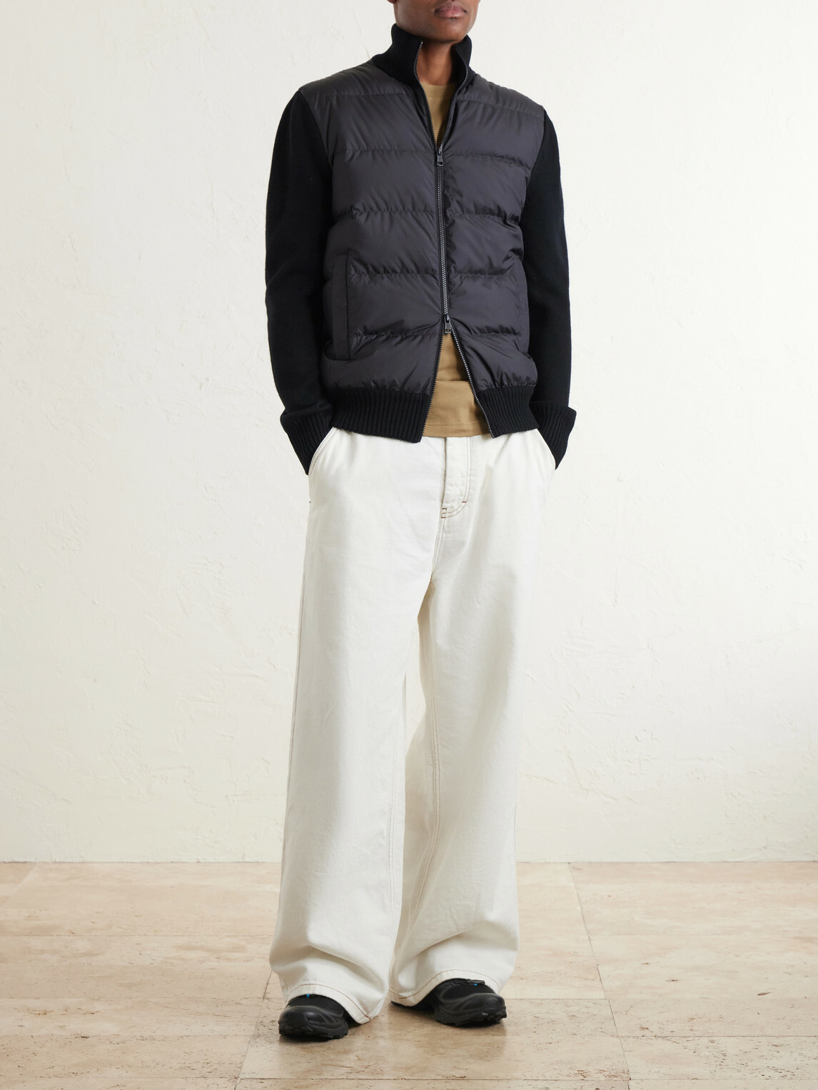 Moncler - Panelled Virgin Wool and Quilted Shell Down Zip-Up Cardigan - Black