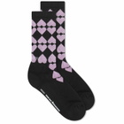 Socksss Purple Hearts in Black