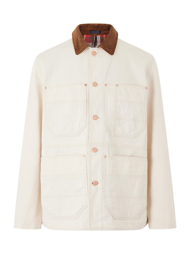 Photo: Drake's - Corduroy-Trimmed Denim Jacket - Neutrals