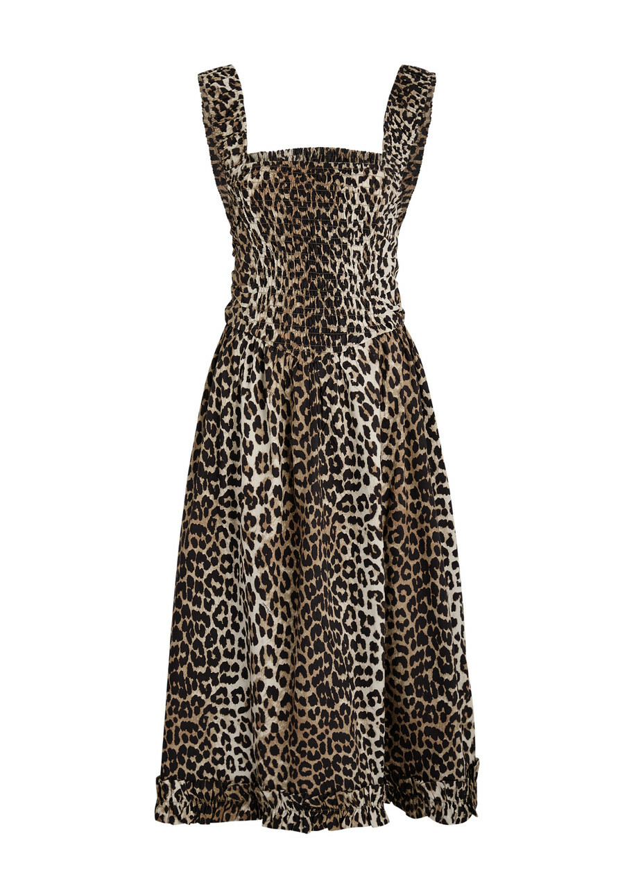 Ganni Leopard-print Cotton Midi Dress GANNI
