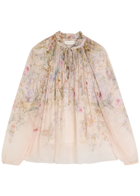 Photo: Zimmermann Rebellion Billow Floral-print Georgette Blouse Cream