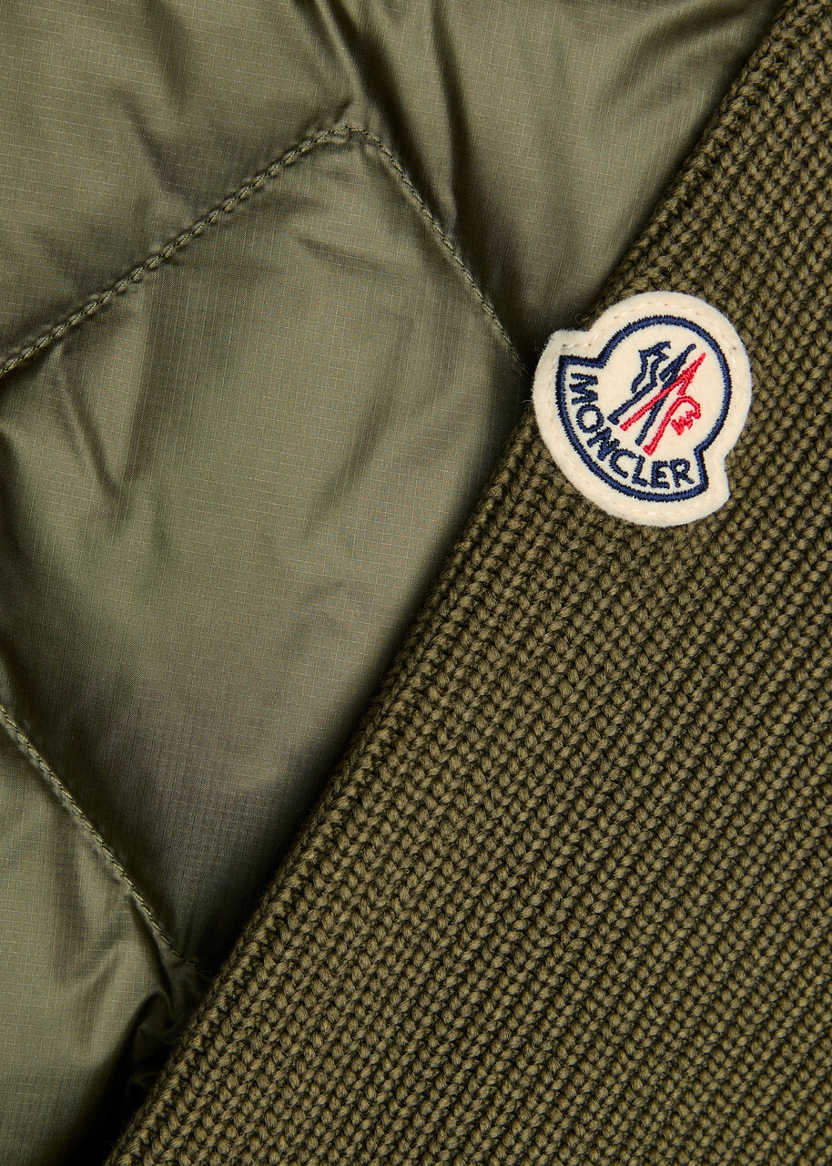 Moncler Hooded Quilted Shell and Cotton-blend Cardigan Khaki
