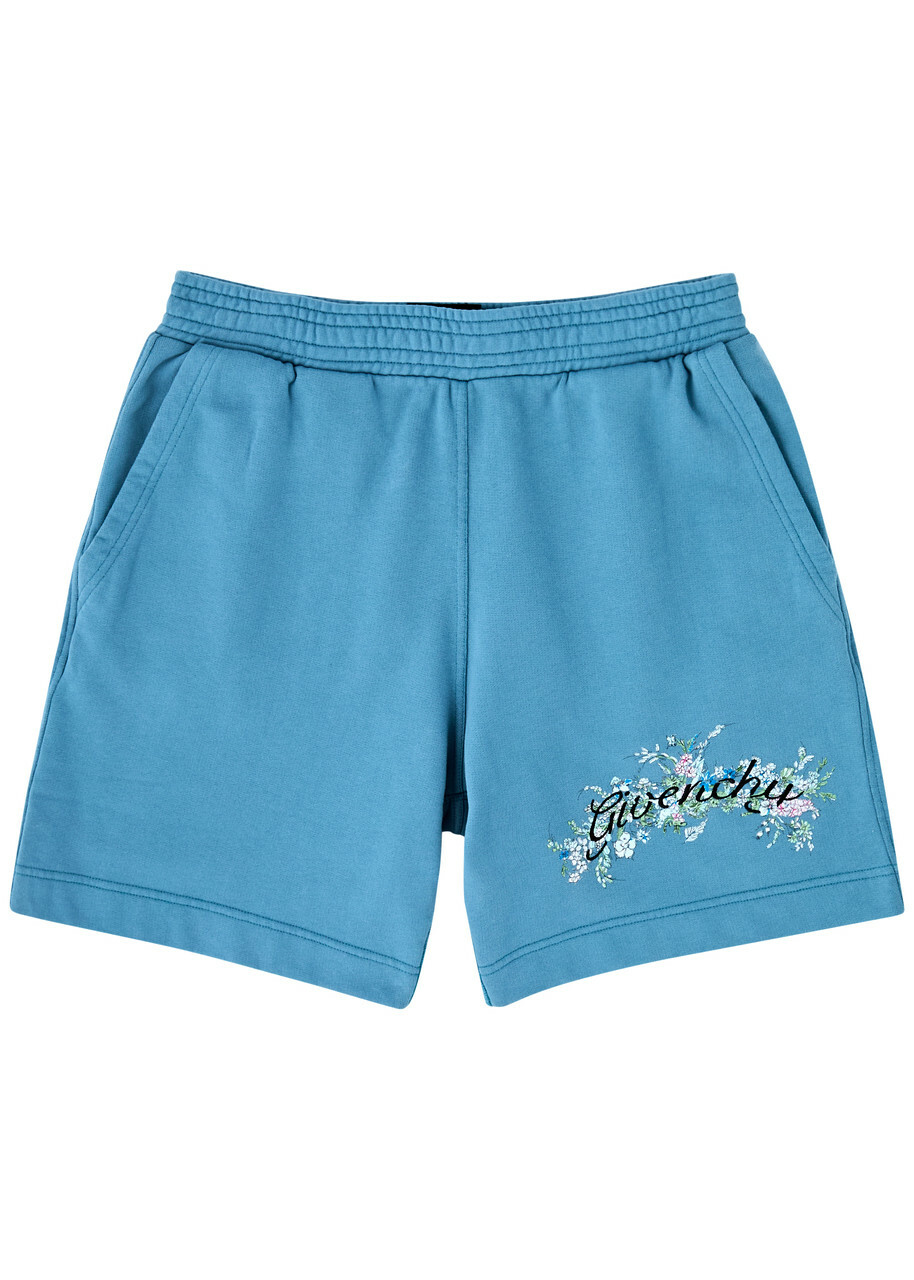 ショーツ GIVENCHY POWDER BLUE COTTON SHORTS Givenchy Logo-embroidered Cotton Shorts Blue Givenchy