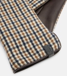 Brunello Cucinelli Monili checked virgin wool and leather gloves