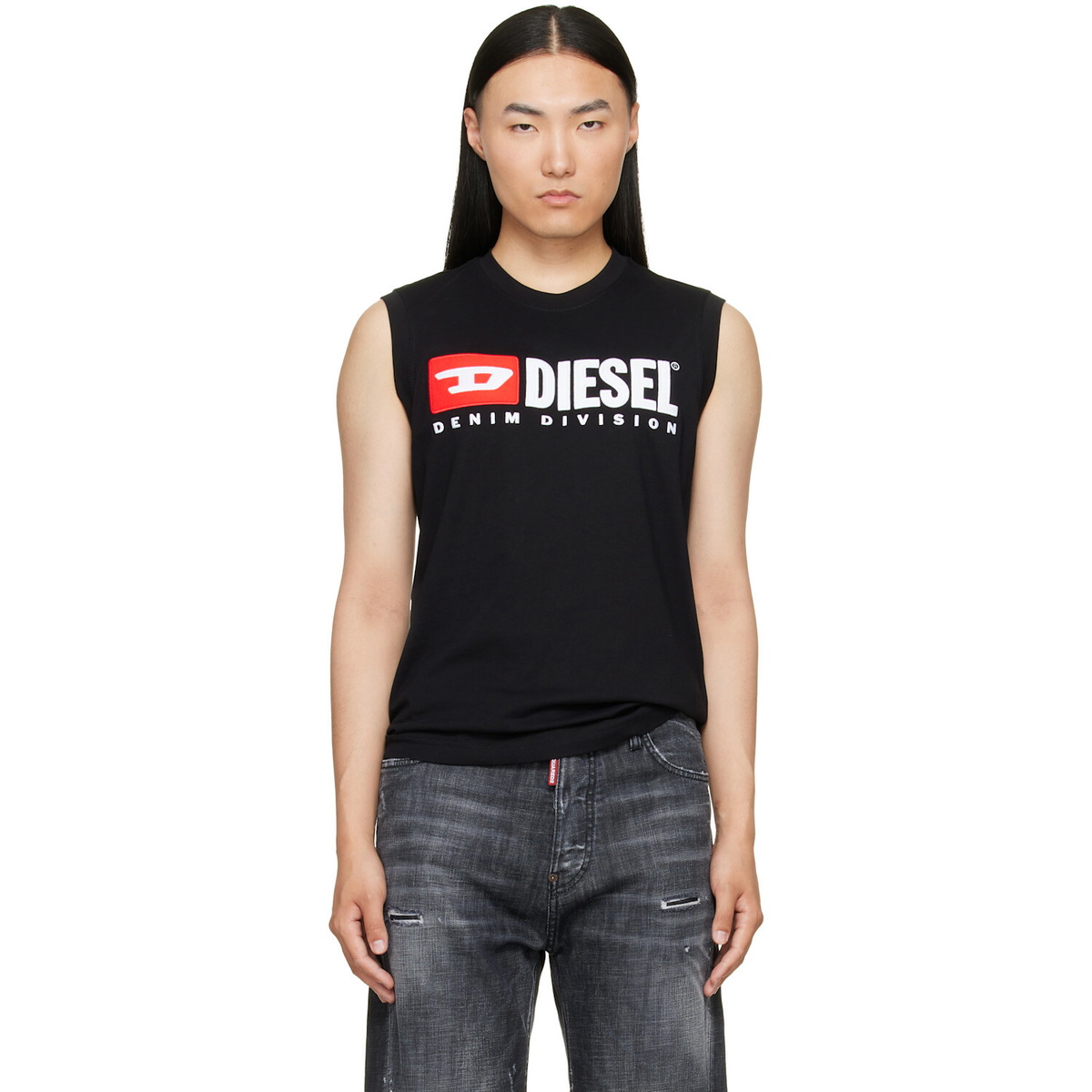 Diesel Black Chest Logo Print Tank Top