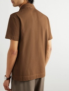 Zegna - Leather-Trimmed Cotton-Piqué Polo Shirt - Brown