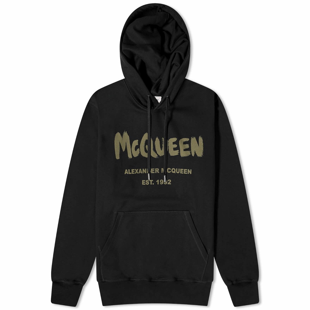 Photo: Alexander McQueen Men's Graffiti Logo Hoodie in Black/Khaki