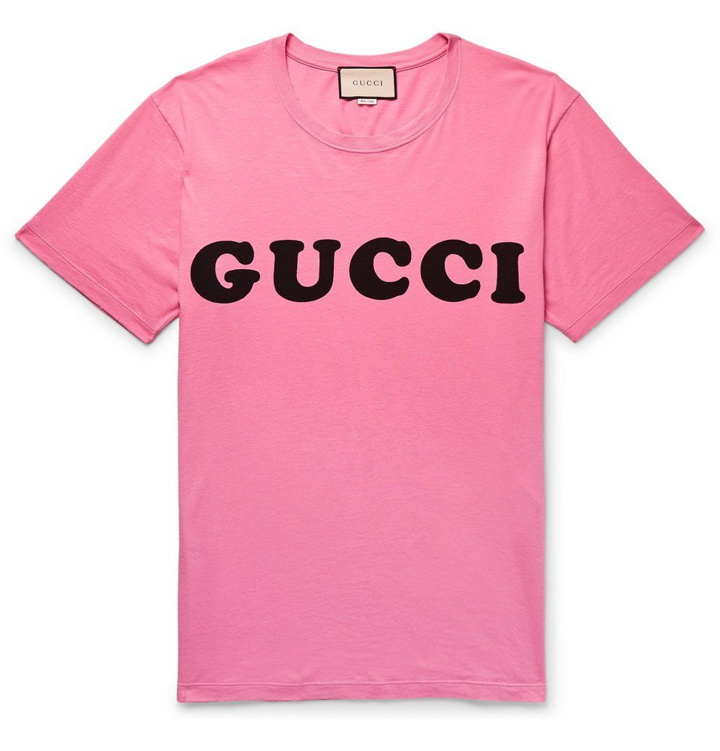 Photo: Gucci - Logo-Print Cotton-Jersey T-Shirt - Men - Pink