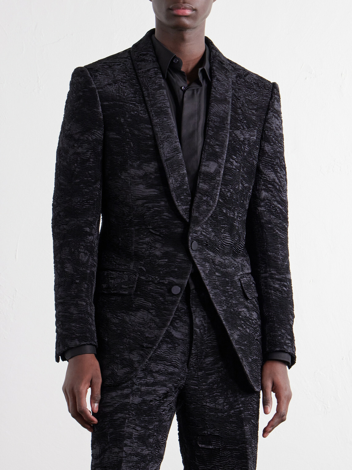 TOM FORD - Astracan Plissé Silk Tuxedo Jacket - Black