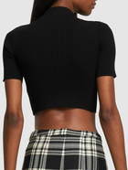 COURREGES - Shoulder Snaps Rib Knit Crop Sweater