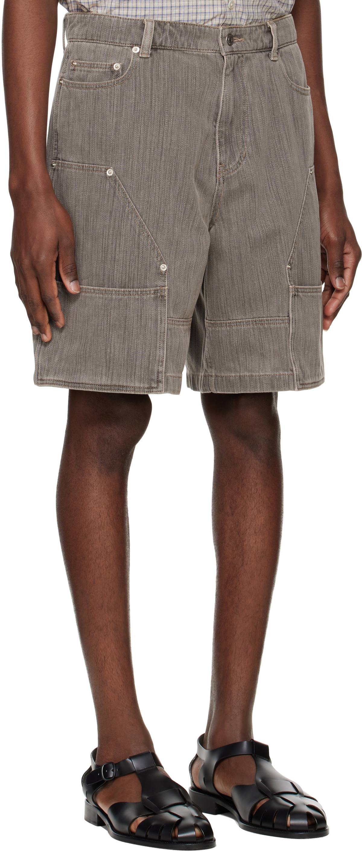 System Gray Colored Denim Shorts