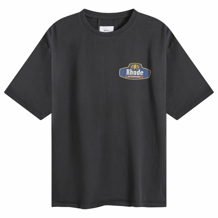 Photo: Rhude Men's Racing Crest T-Shirt in Vintage Black/Navy