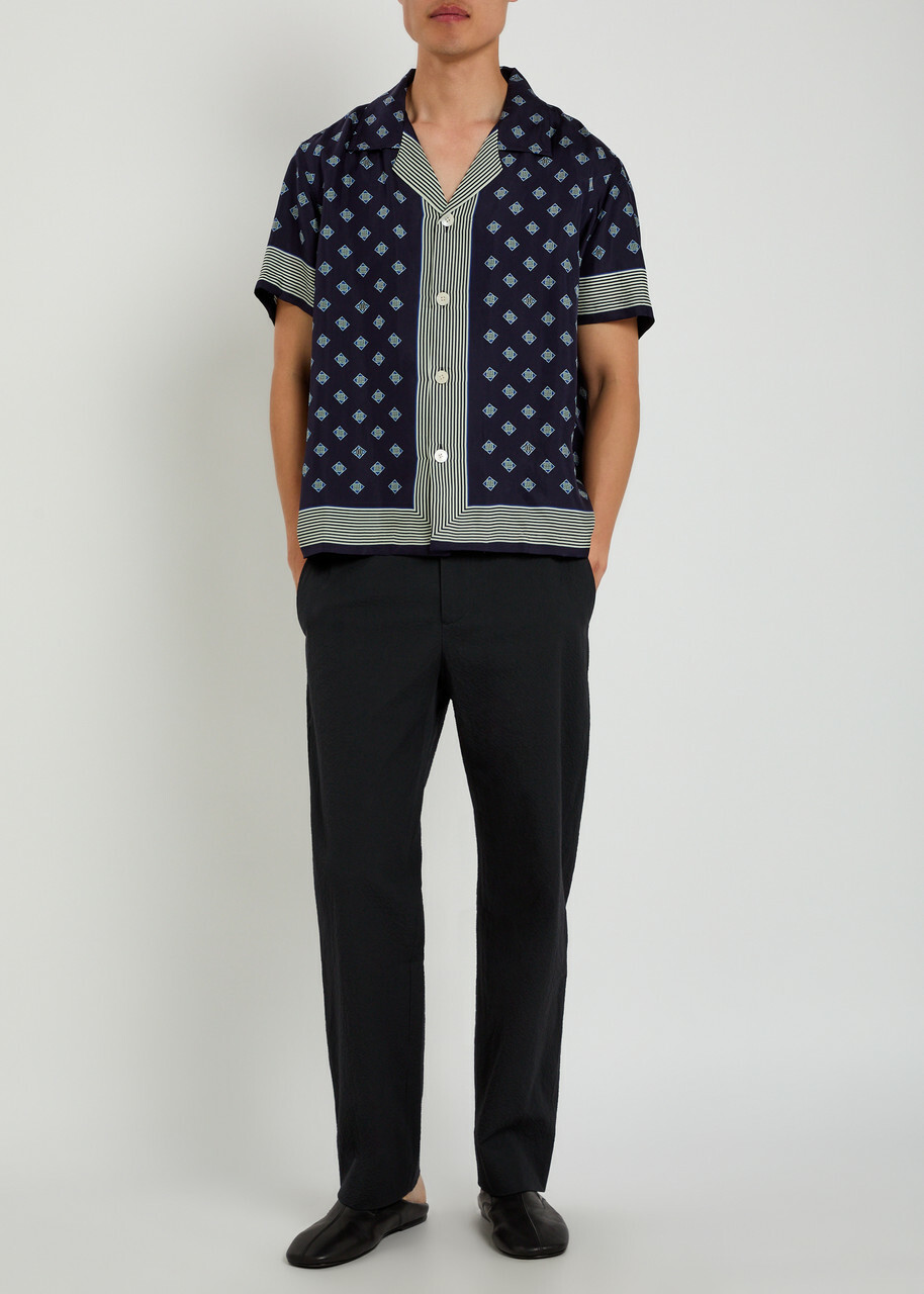 Bode Straight-leg Seersucker Trousers Navy