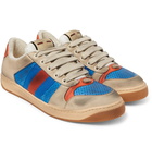 Gucci - Virtus Distressed Leather and Webbing Sneakers - Blue