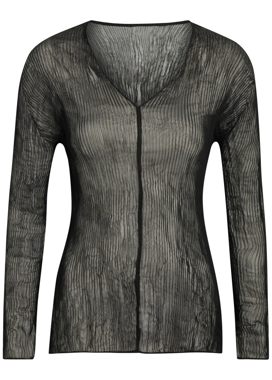 Issey Miyake Twist V-neck Semi-sheer Chiffon top Black