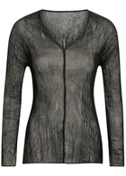 Issey Miyake Twist V-neck Semi-sheer Chiffon top Black