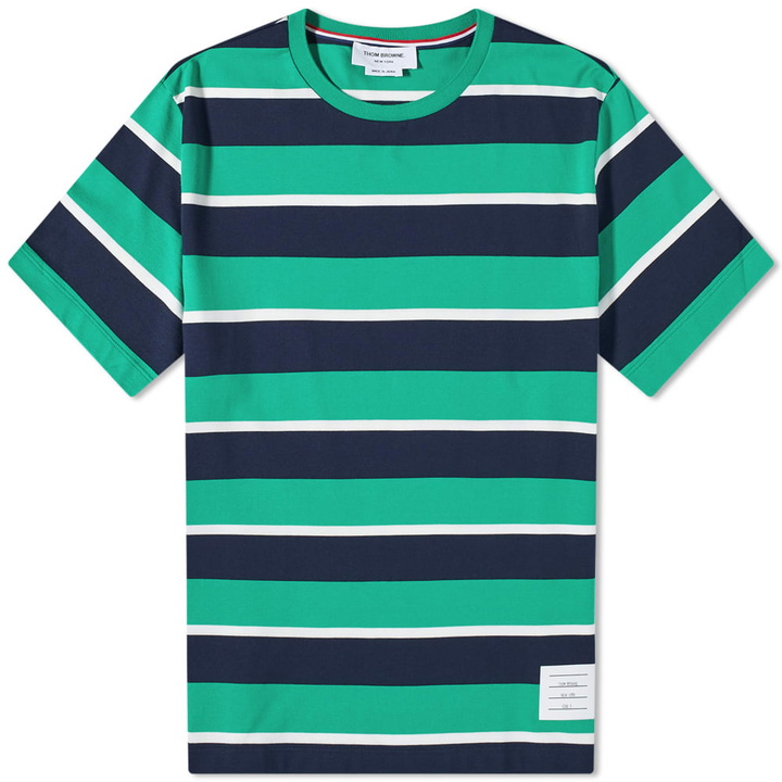 Photo: Thom Browne Men's Broad Striped T-Shirt in Navy/Green/White