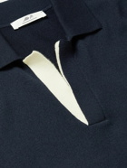 Mr P. - Two-Tone Merino Wool Polo Shirt - Blue