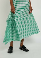 Issey Miyake Striped Pleated Woven Midi Dress Green
