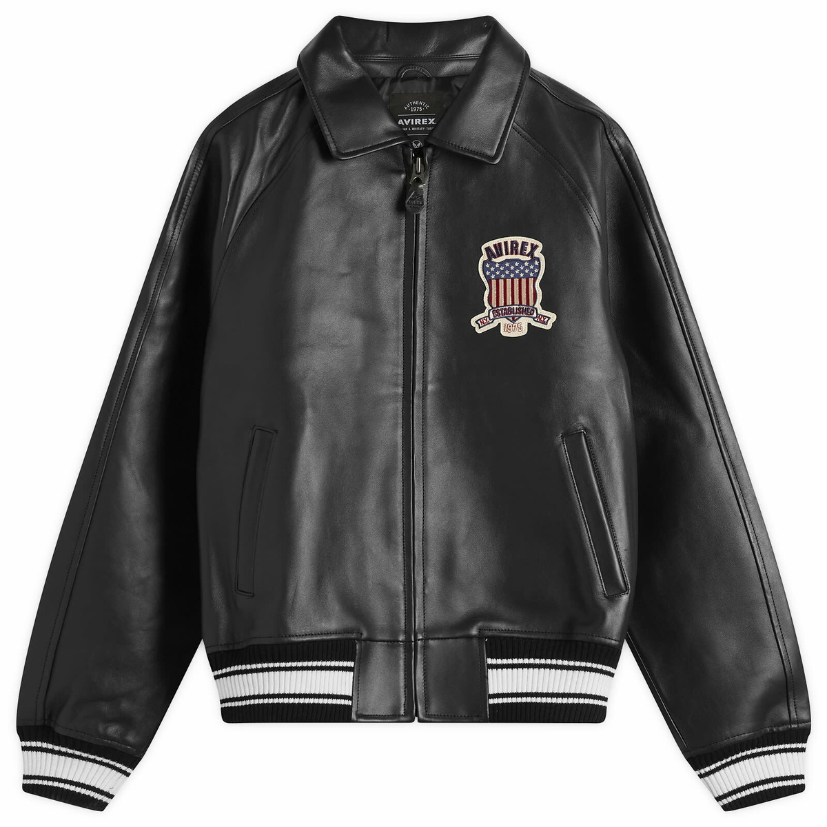Avirex Men's Icon Leather Jacket in Jet Black