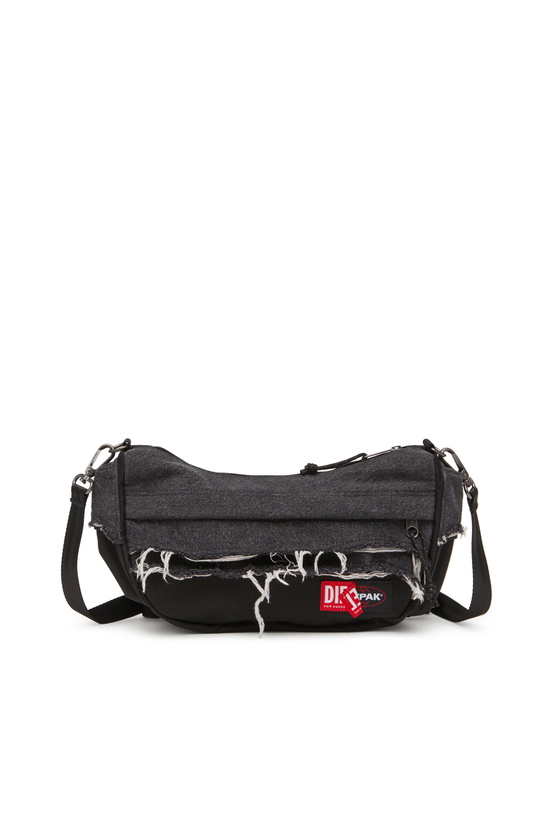 Photo: Diesel Shoulder bag in destroyed denim and CORDURA - Crossbody Bags - Unisex - Black