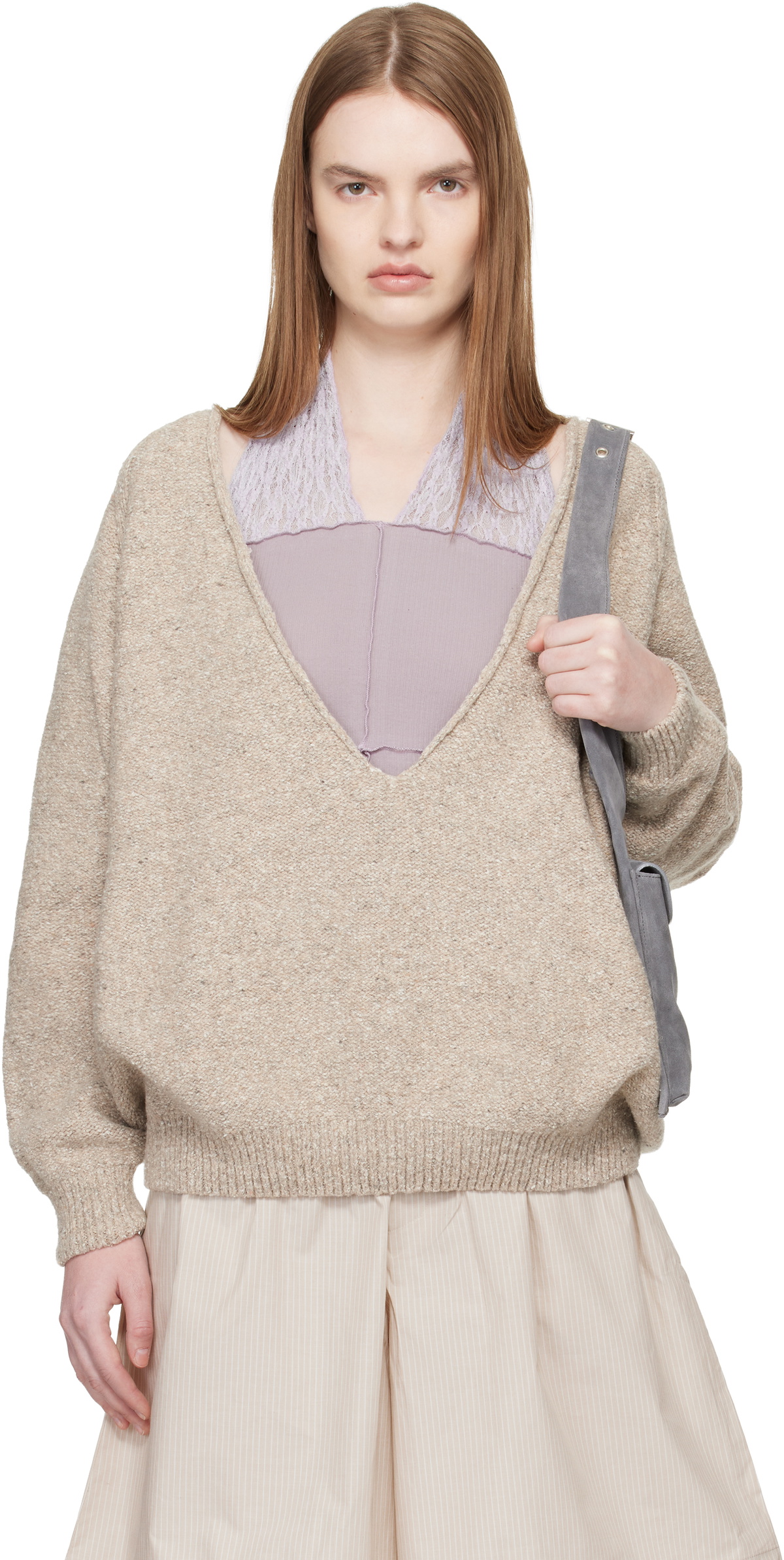 Baserange Beige Soar V Neck Sweater