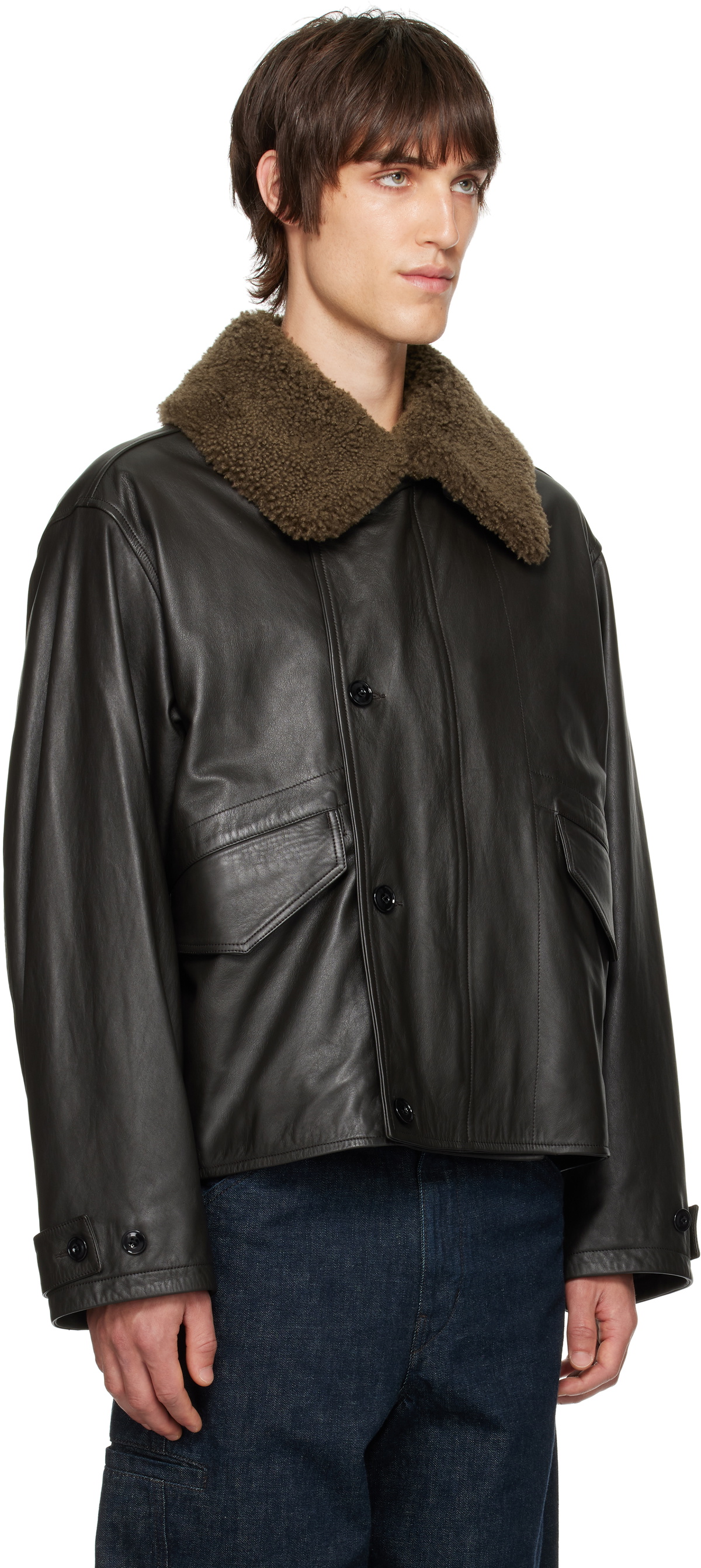 LEMAIRE Brown Quilted Leather Jacket Lemaire