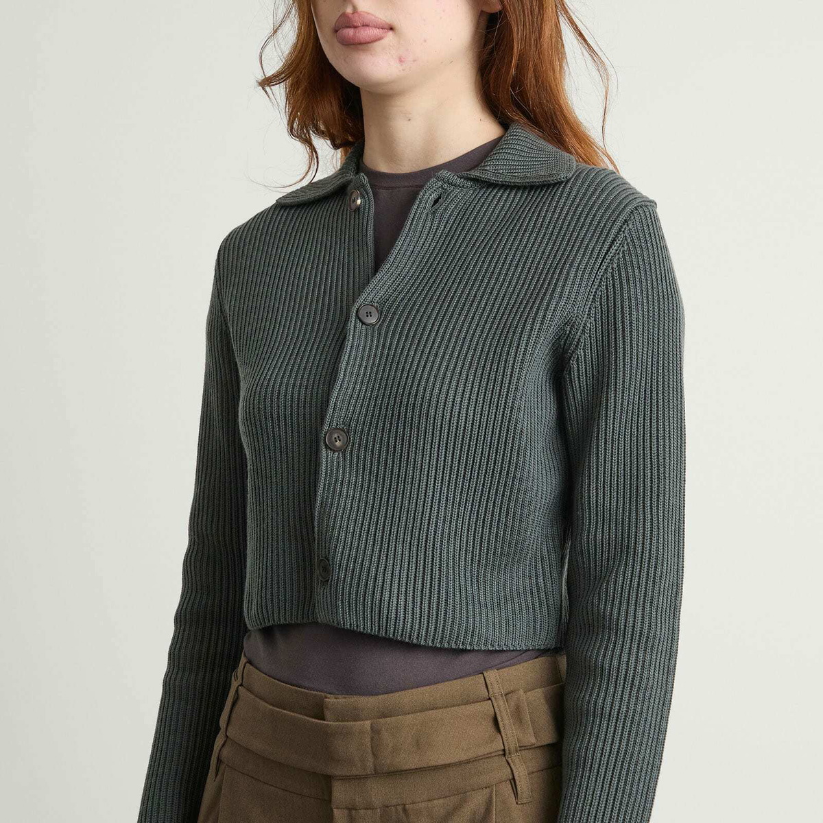 Auralee Women's Crop Knit Shirt Cardigan in Grey