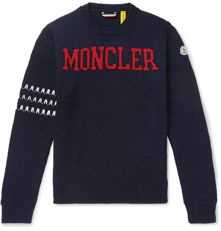 Photo: Moncler Genius - 2 Moncler 1952 Logo-Intarsia Virgin Wool Sweater - Men - Navy
