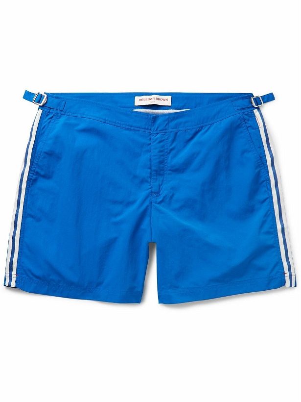 Photo: Orlebar Brown - Bulldog Straight-Leg Mid-Length Striped Swim Shorts - Blue