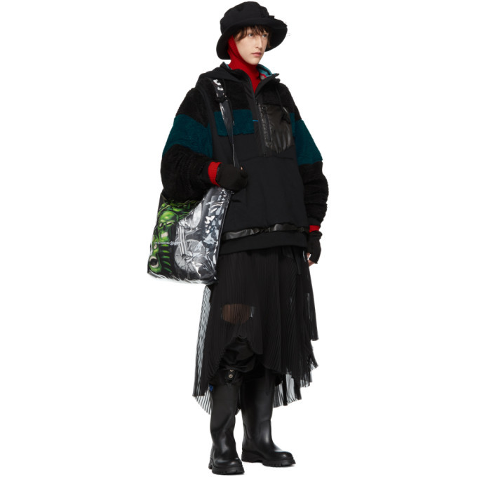 Facetasm Black Mens Fit Anorak Half-Zip Hoodie
