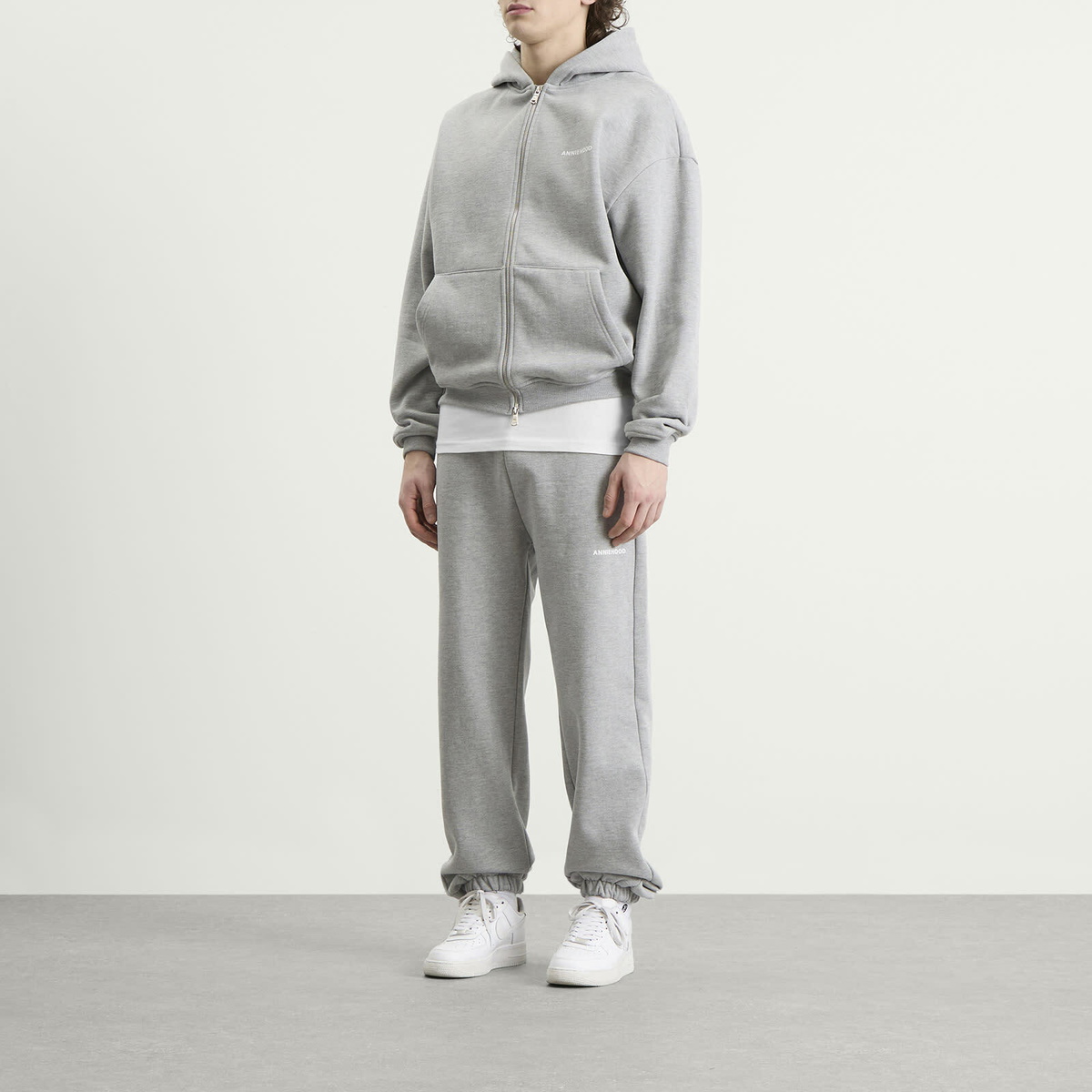 ANNIE HOOD Men's Mini Logo Zip Hoodie in Marl Grey