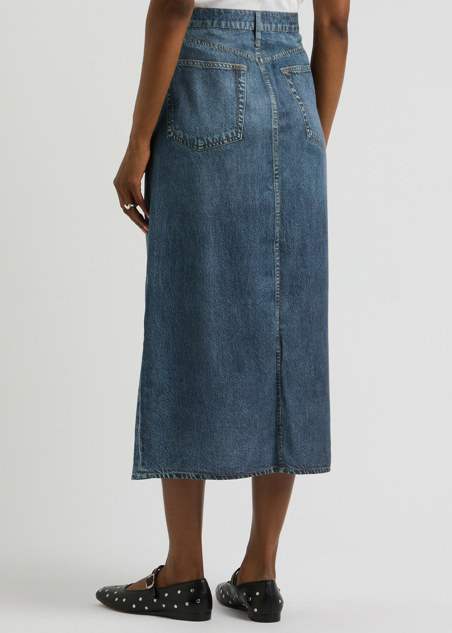 Rag & Bone Miramar Clara Printed Chambray Midi Skirt Blue