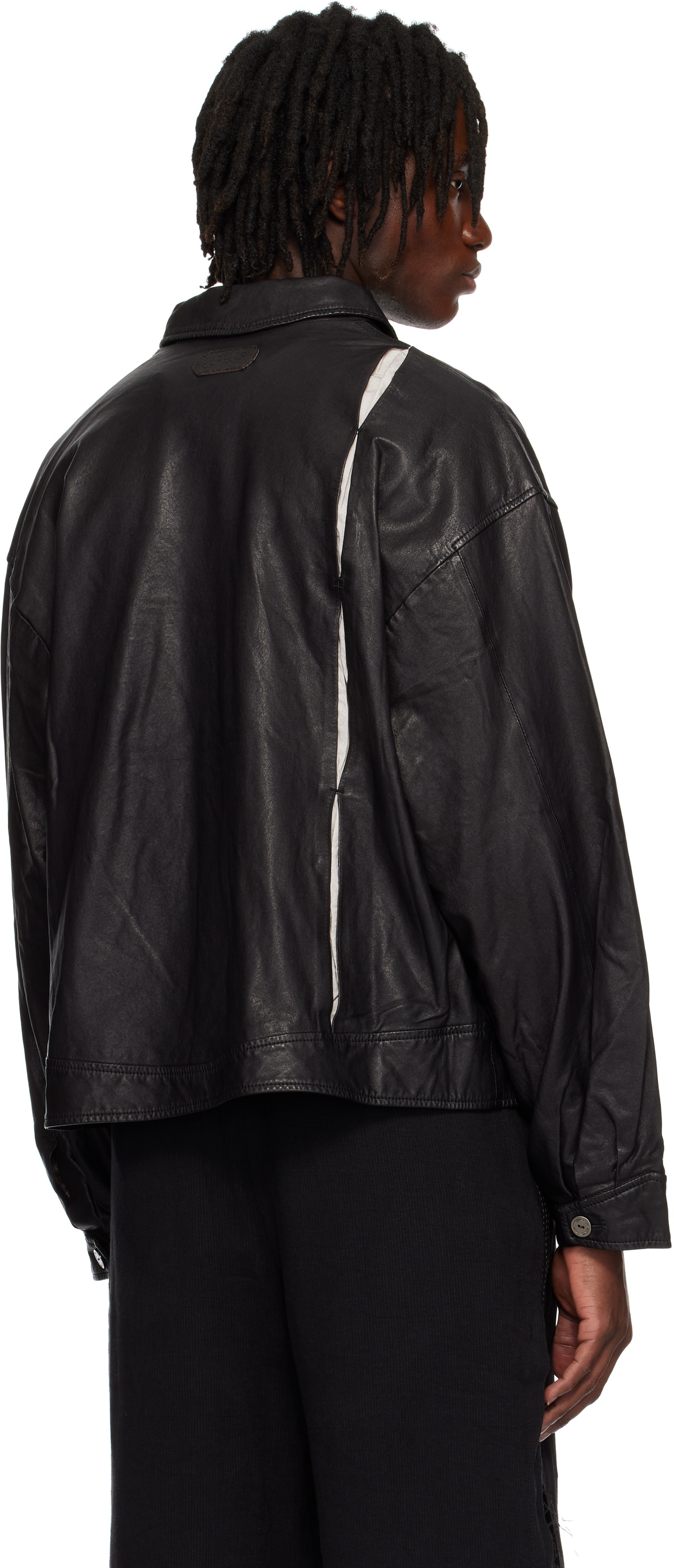 Professor.E Black E Cropped Washed Leather Jacket Professor.E