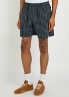 Wales Bonner Sunday Logo Checked Stretch-linen Shorts Multicoloured 1