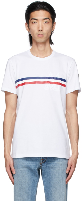 Photo: Moncler White Tricolor Stripe Logo T-Shirt