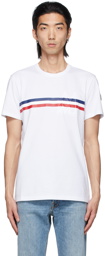 Moncler White Tricolor Stripe Logo T-Shirt